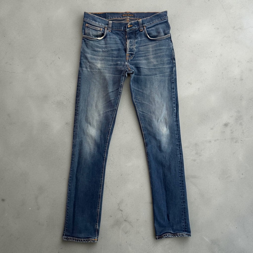 Nudie Jeans Grim Tim Ink Navy Slim Straight Denim W34 L36 Italy